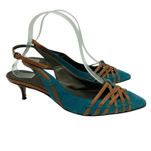 Isabella Fiore Pointed Toe Slingback Suede Kitten Heels
